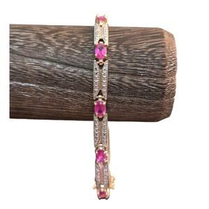 Sterling 925 Vermeil Lab Created Pink Ruby Tennis Bracelet
